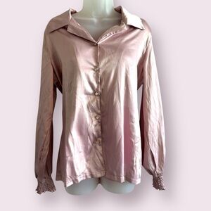 Nasty Gal Pink Satin Button Front Blouse Size 6
